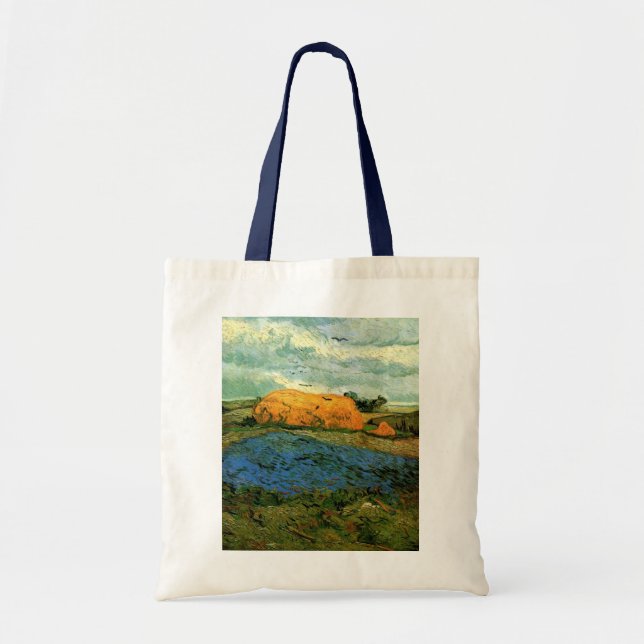 Haystacks Under a Rainy Sky by Vincent van Gogh Tote Bag (Front)