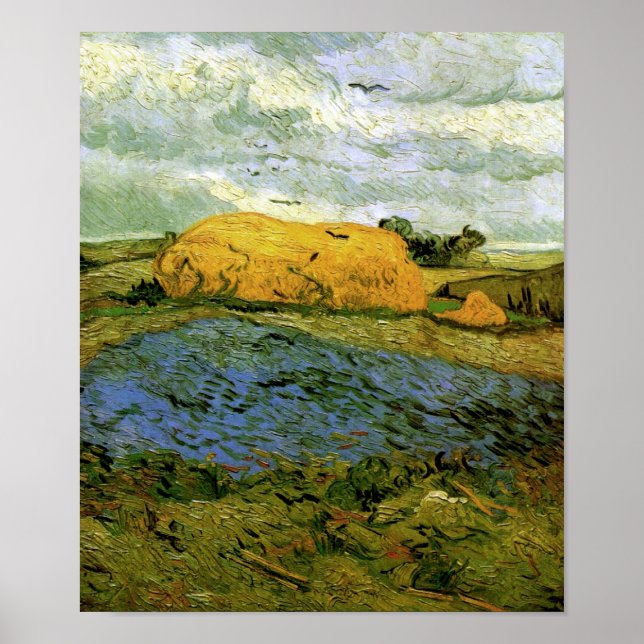 Haystacks under a Rainy Sky Van Gogh Fine Art Poster (Front)
