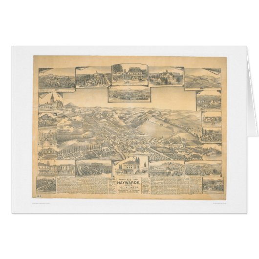 Hayward, CA. Panoramic Map (0696A) Cards (Front Horizontal)