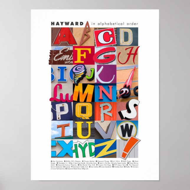 Hayward in Alphabetical Order Poster 12x16 (Front)
