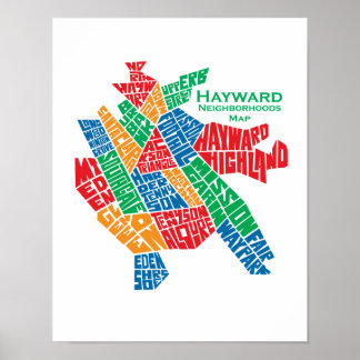 Hayward Neighborhoods Map Poster 11x17
