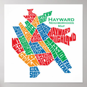 Hayward Neighborhoods Map Poster 12x12