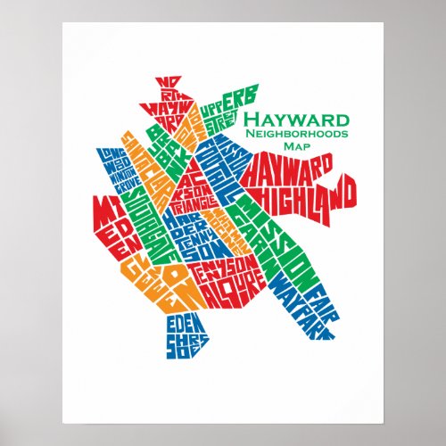 Hayward Neighborhoods Map Poster 16x20