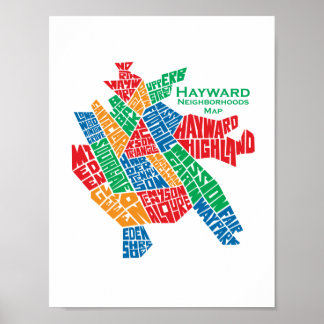 Hayward Neighborhoods Map Poster 8.5x11