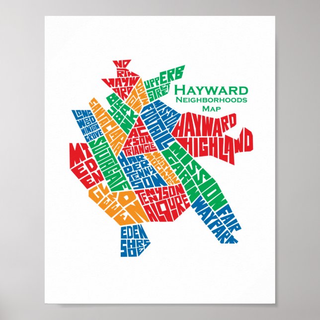 Hayward Neighborhoods Map Poster 8x10 (Front)