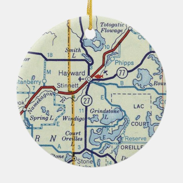 Hayward WI Old Map Ceramic Ornament (Back)