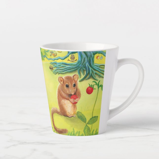 Hazel Dormouse Eating Strawberry Small  Latte Mug (Right)