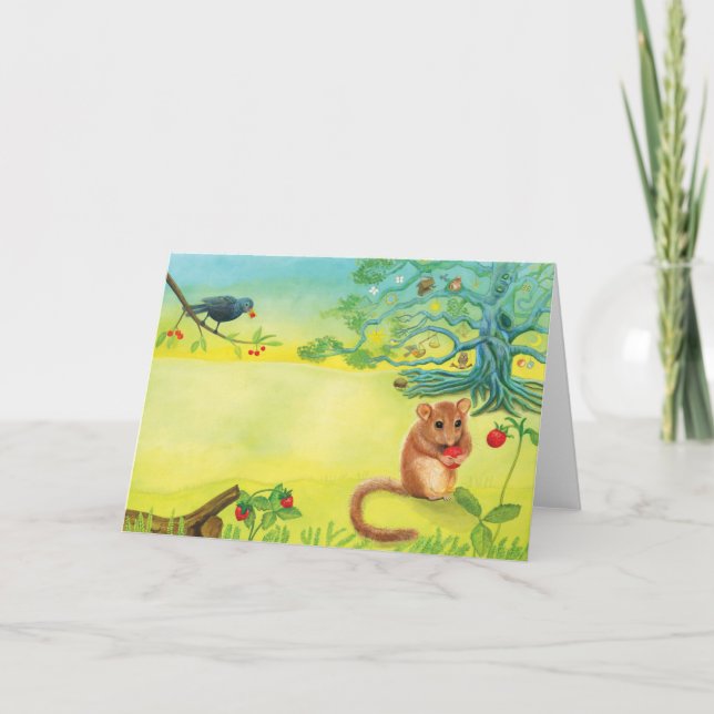 Hazel Dormouse Eating Wild Strawberry  Card (Front)