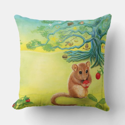 Hazel Dormouse Eating Wild Strawberry   Throw Pillow