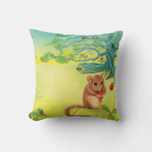 Hazel Dormouse Eating Wild Strawberry Throw Pillow