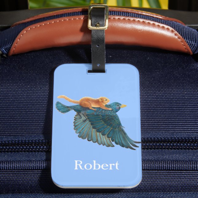 Hazel dormouse & Starling Personalized Luggage Tag (Front Insitu 2)