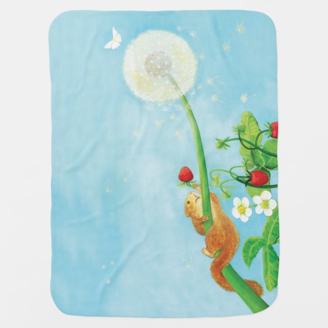 Hazel Dormouse, wild strawberries & dandelion puff Baby Blanket (Front)