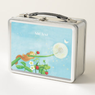 Hazel Dormouse, wild strawberries & dandelion puff Metal Lunch Box