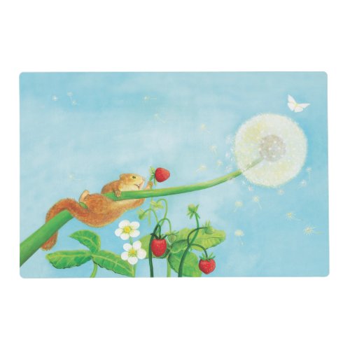 Hazel Dormouse wild strawberries  dandelion puff Placemat