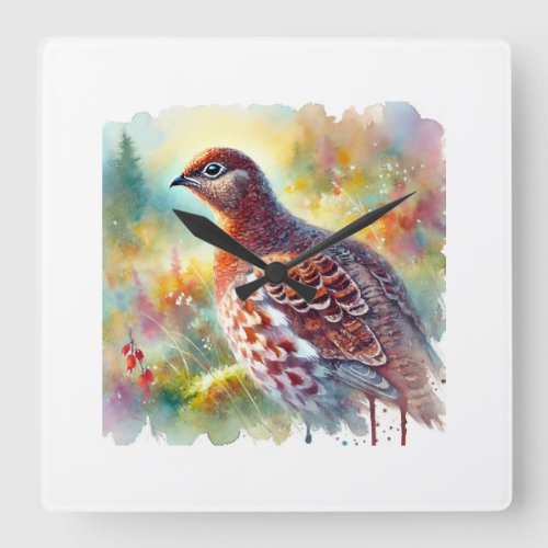 Hazel Grouse 250624AREF108 _ Watercolor Square Wall Clock