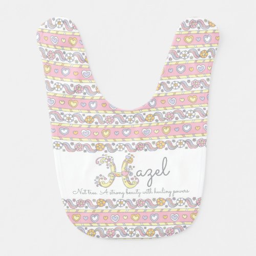 Hazel name and meaning hearts pattern baby bib