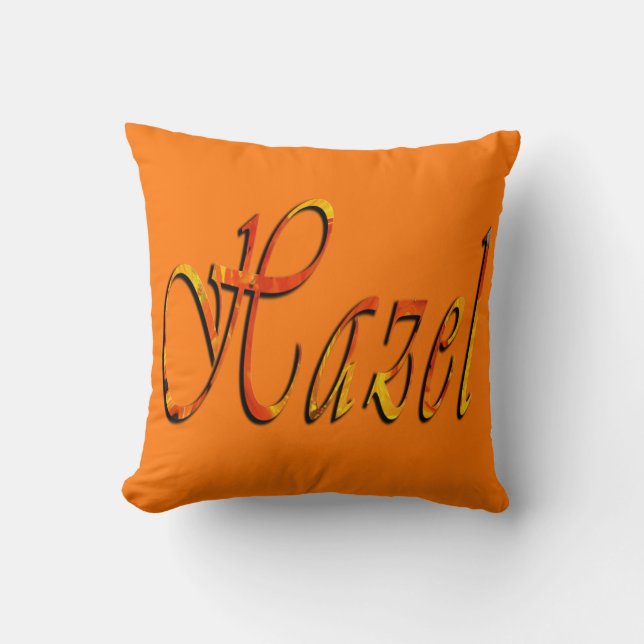 Hazel, Name, Logo, Orange Throw Cushion (Front)