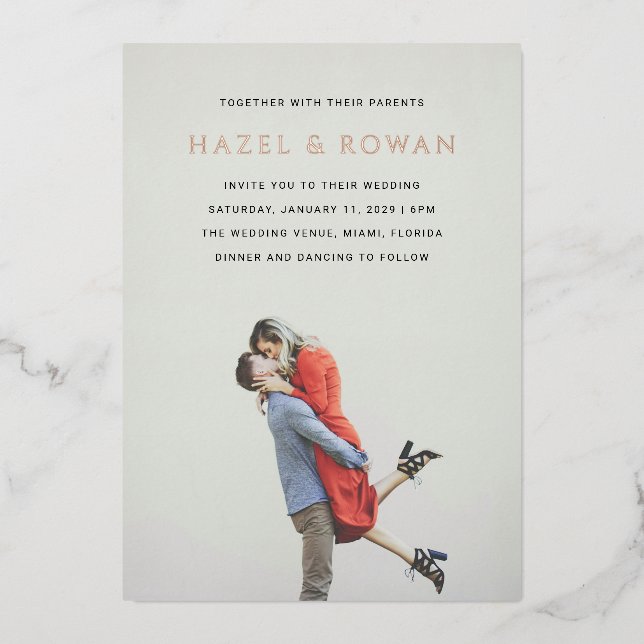 Hazel Photo Modern Wedding Foil Invitation (Front)