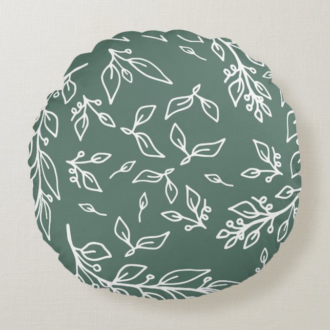 Hazel Spring Green Floral Round Pillow (Front)