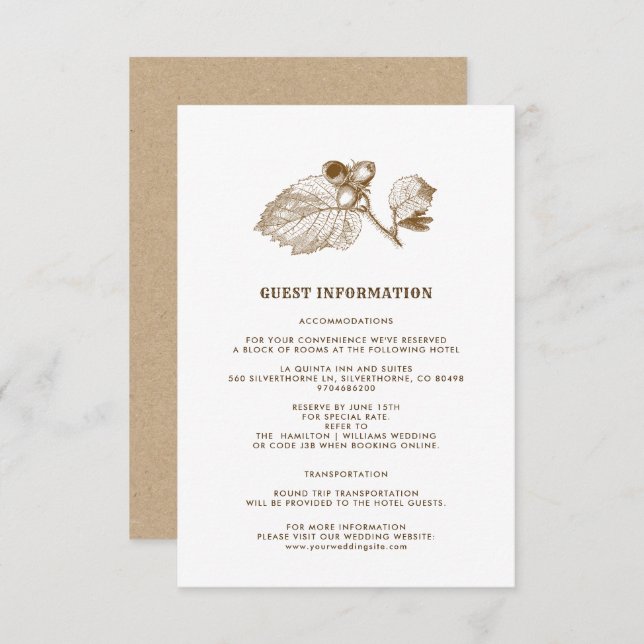 Hazelnut Branch Kraft Paper Wedding Details Card (Front/Back)