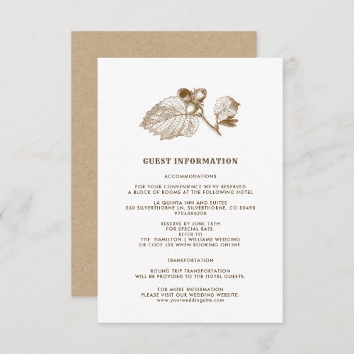 Hazelnut Branch Kraft Paper Wedding Details Card