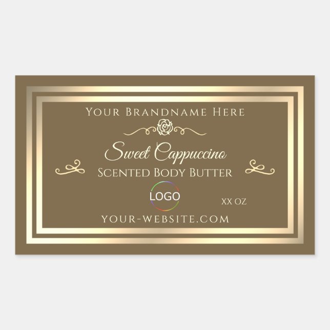 Hazelnut Brown Product Label Gold Frame with Logo (Front)