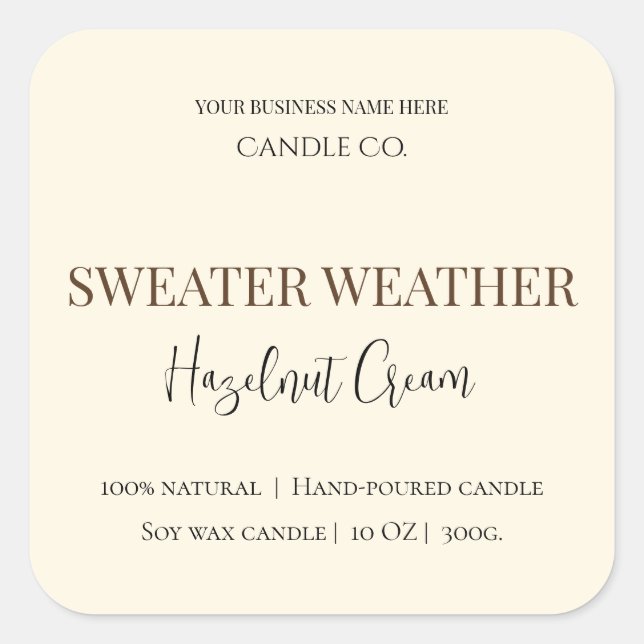 Hazelnut Cream | Cozy Neutral Soy Candle Label (Front)