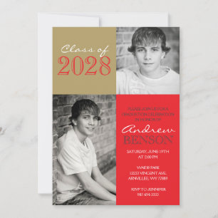 Hazelnut Gold and Red Classic 2 Photo Graduation Invitation
