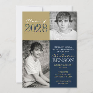 Hazelnut Gold & Navy Classic 2 Photo Graduation I Invitation