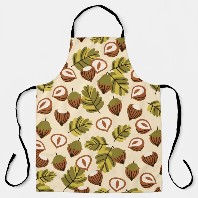 Hazelnut Leaves Acorns Seamless Pattern Apron (Front)