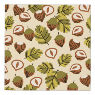 Hazelnut Leaves Acorns Seamless Pattern Faux Canvas Print