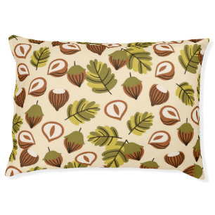 Hazelnut Leaves Acorns Seamless Pattern Pet Bed