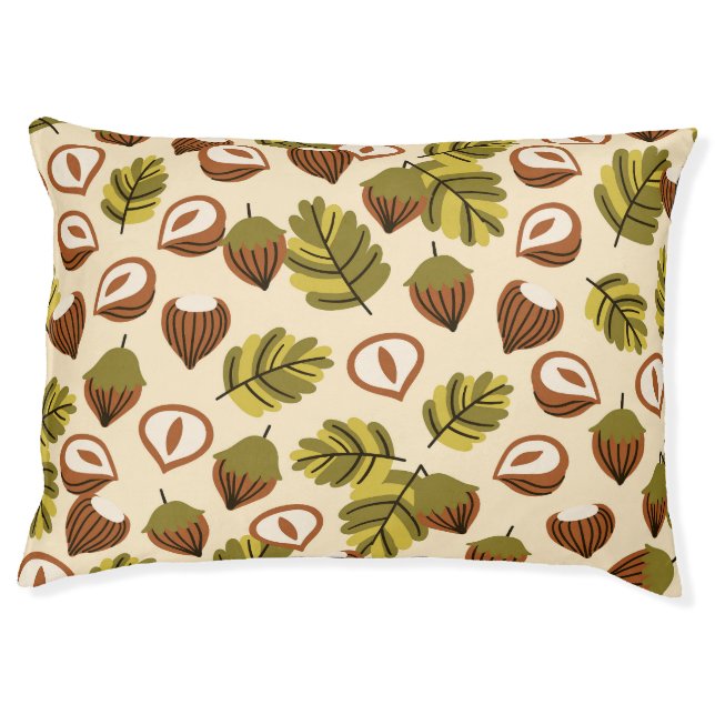 Hazelnut Leaves Acorns Seamless Pattern Pet Bed (Front)