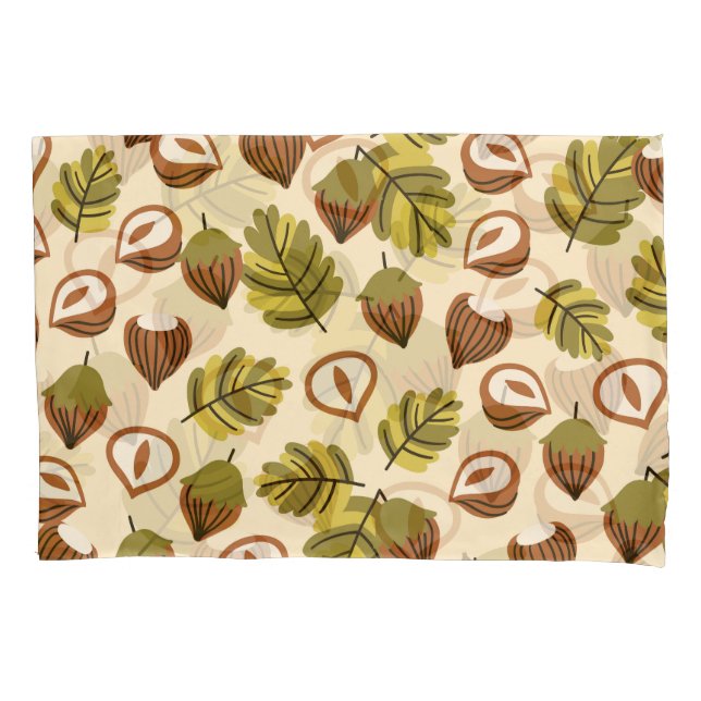 Hazelnut Leaves Acorns Seamless Pattern Pillow Case (Front)
