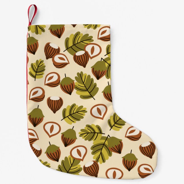 Hazelnut Leaves Acorns Seamless Pattern Small Christmas Stocking (Front)