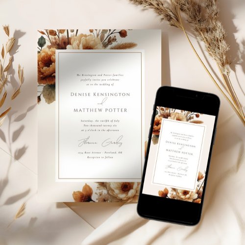 Hazelwood Fall Watercolor Floral Wedding Invitation