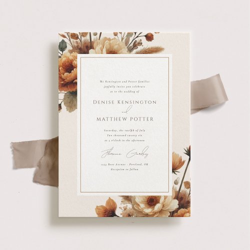 Hazelwood Fall Watercolor Floral Wedding Invitation