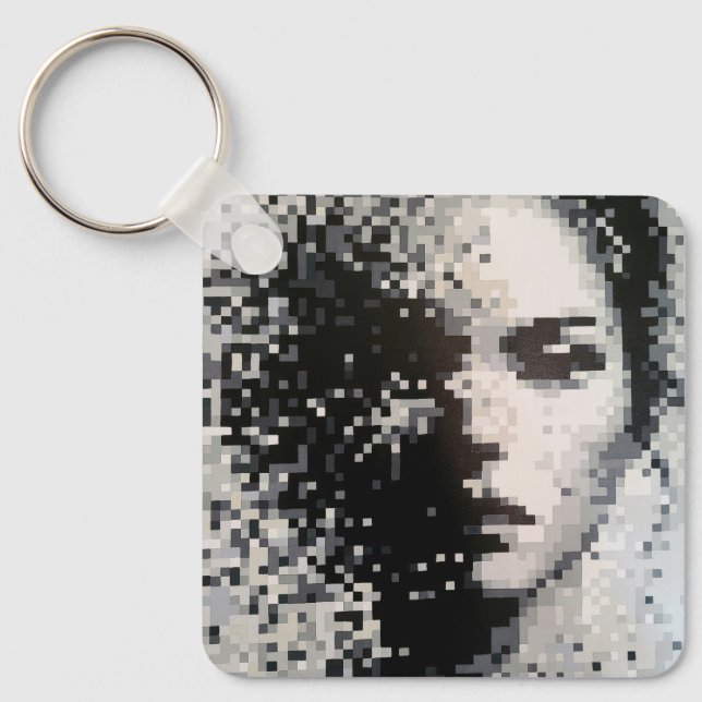 Hazy black and white portrait keychain (Front)