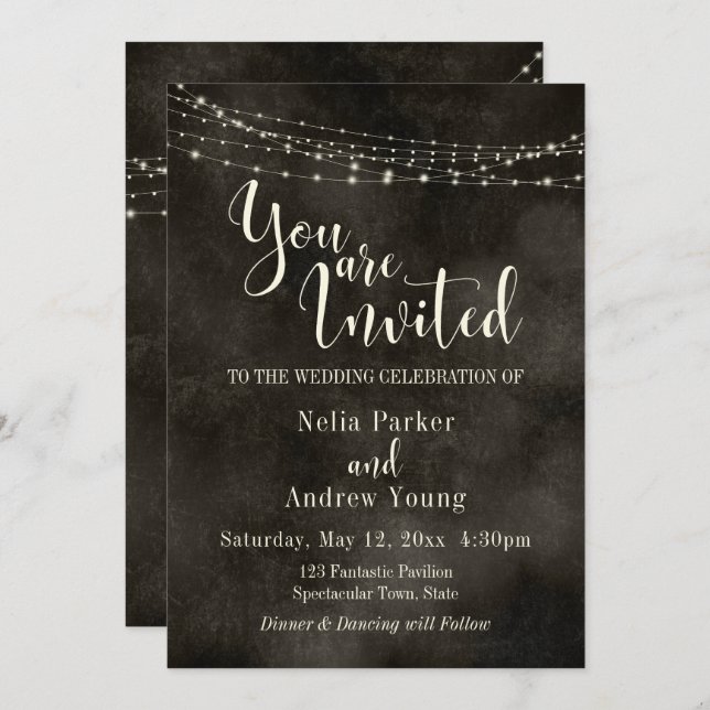 Hazy Black, Light String "You Are Invited" Wedding Invitation (Front/Back)
