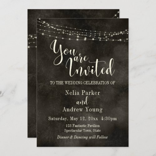 Hazy Black Light String You Are Invited Wedding Invitation