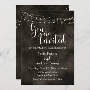 Hazy Black, Light String "You Are Invited" Wedding Invitation