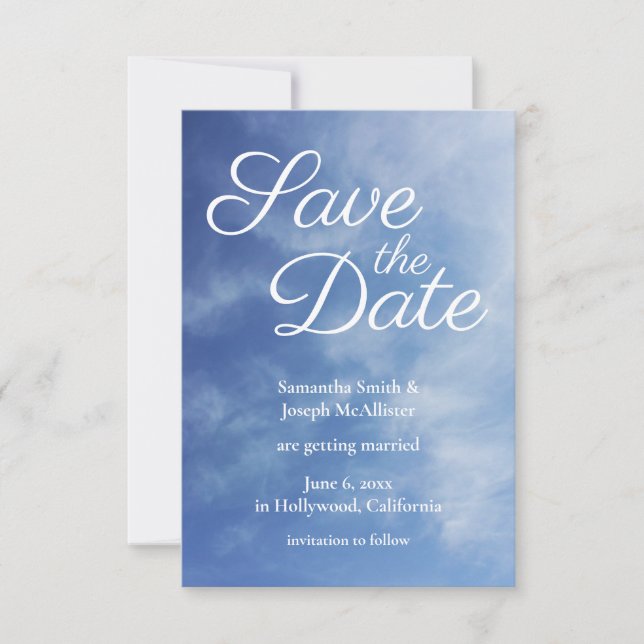 Hazy Clouds Blue Sky Photo Save the Date Invitation (Front)