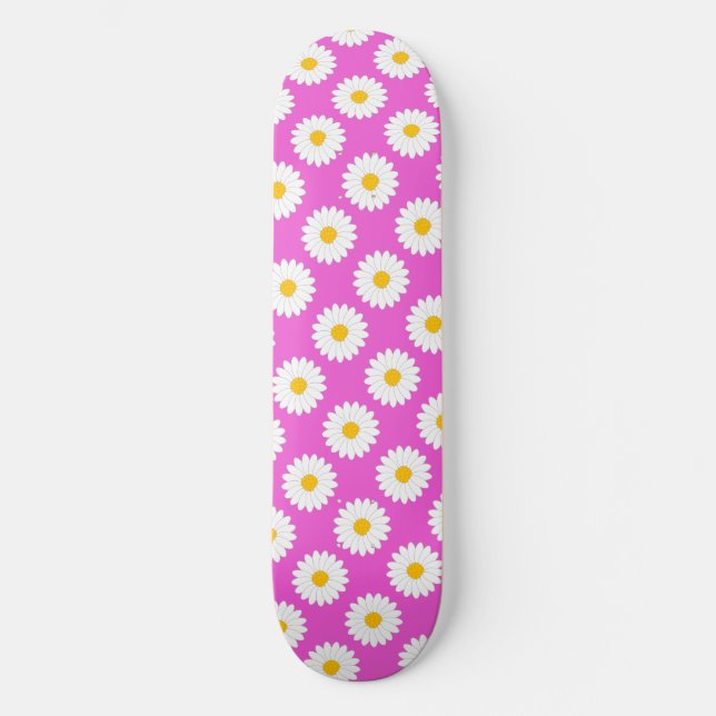 Hazy Daisy Flower Pattern Pink Skateboard (Front)