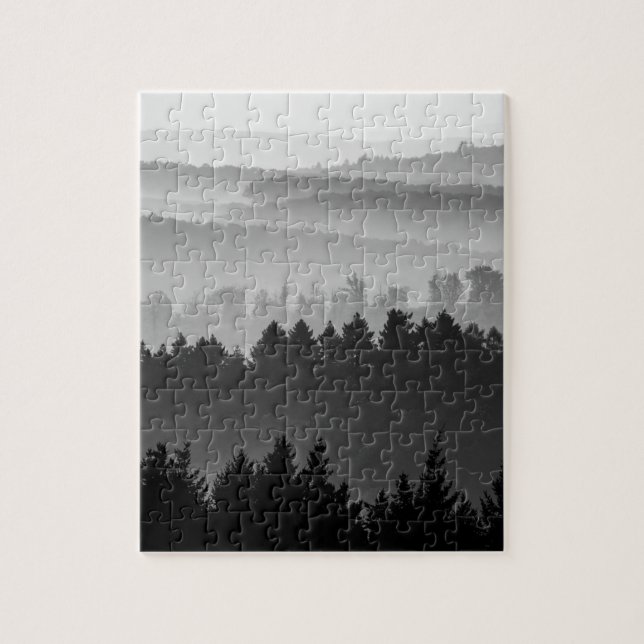 Hazy Forest Hills Black and White Landscape Photo Jigsaw Puzzle (Vertical)