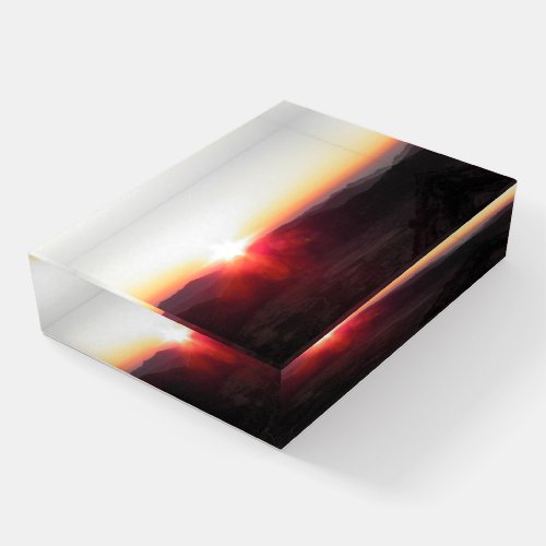 Hazy Mountain Sunset on the Island of Crete Paperweight