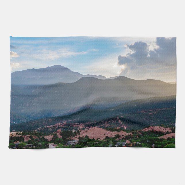 Hazy Pikes Peak Sunset Kitchen Towel (Horizontal)