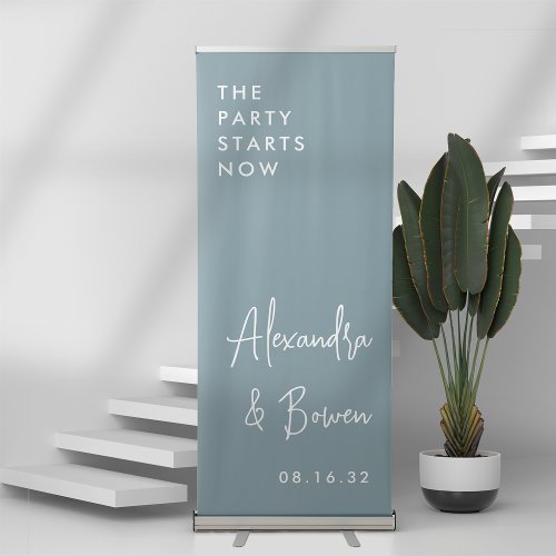 Hazy Teal  The Party Starts Now Wedding Retractable Banner