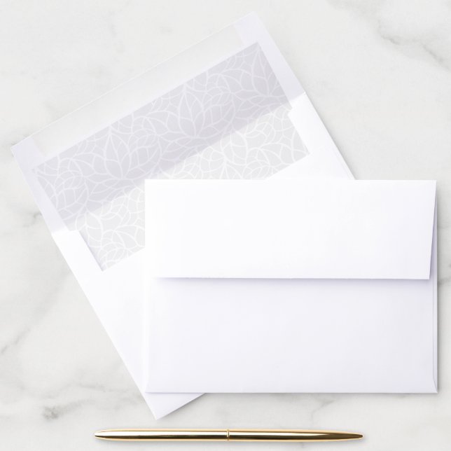 Hazy White Leaf Outline Pattern Wedding Envelope Liner (Desk)