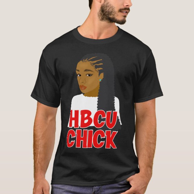 HBCU Chick Red and White Braids Grad or Student T-Shirt (Front)