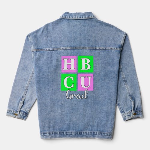 HBCU Grad Pink and Green Blocks Love  Denim Jacket